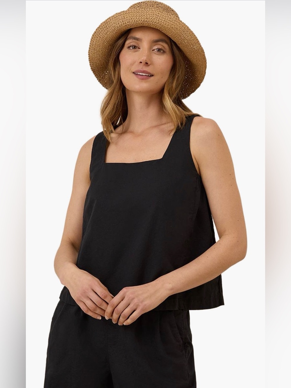 PACT Canopy Organic Cotton Linen Blend Tank Top Black Women Size M